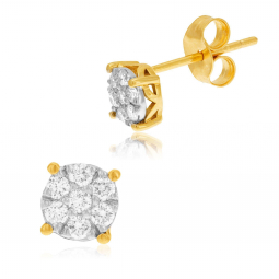 Boucles d'oreilles en or jaune et rhodié, diamants