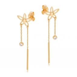 Boucles d'oreilles en or jaune et oxyde de zirconium, fleur