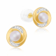 Boucles d'oreilles en or jaune et rhodié, perle de culture et oxydes de zirconium - Boucles d'oreilles en or jaune et rhodié, perle de culture et oxydes de zirconium