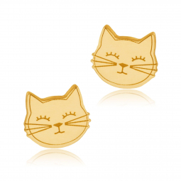 Boucles d'oreilles en or jaune, chat