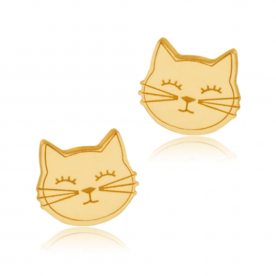 Boucles d'oreilles en or jaune, chat
