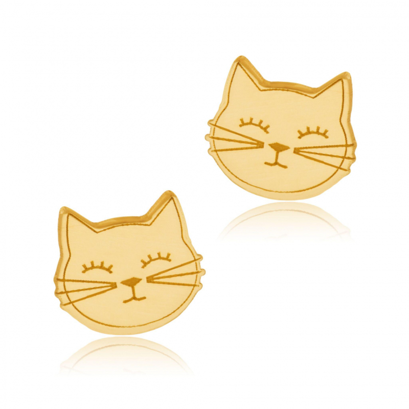Boucles d'oreilles en or jaune, chat : Longueur - Taille Unique