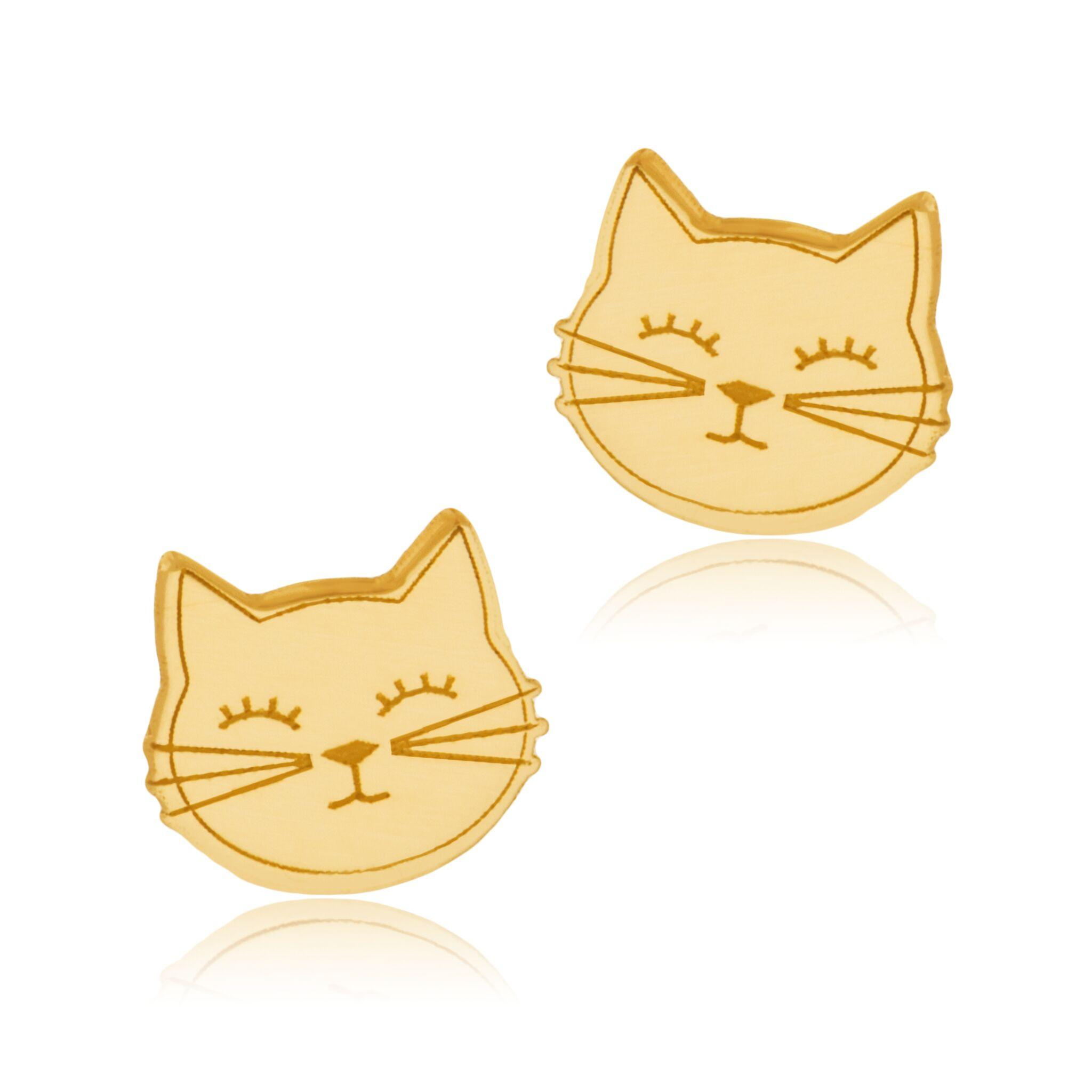 Boucles d'oreilles en or jaune, chat : Longueur - Taille Unique