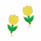 Boucles d'oreilles en or jaune et laque, tulipe - Boucles d'oreilles en or jaune et laque, tulipe