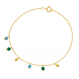 Bracelet en or jaune, malachites et turquoises