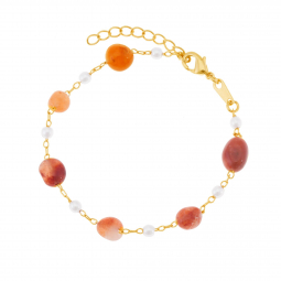 Bracelet en plaqué or, jade et perles synthétiques