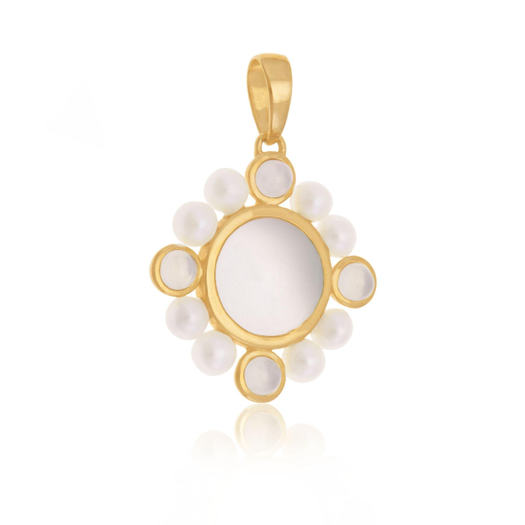 Pendentif en or jaune, perles de culture, calcédoines et cristal de roche :  Longueur - Taille Unique 0.8 g - Le Manège à Bijoux®