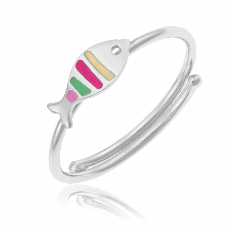 Bague r glable en argent rhodi et laque poisson Taille de doigt