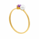 Bague en or jaune, oxyde de zirconium et perle de culture - b