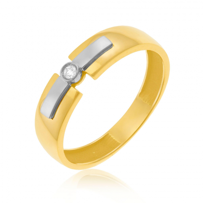 Bague en or jaune et rhodie diamant Taille de doigt 54 2.02 g Le Manege a Bijoux