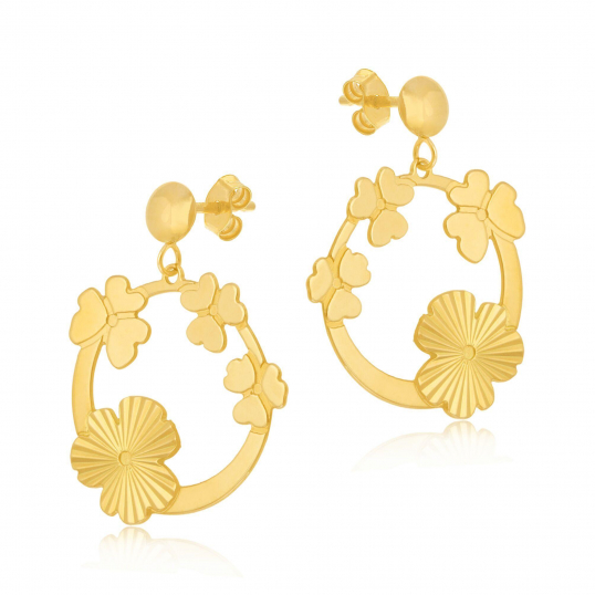 Boucles d'oreilles en or jaune, fleurs