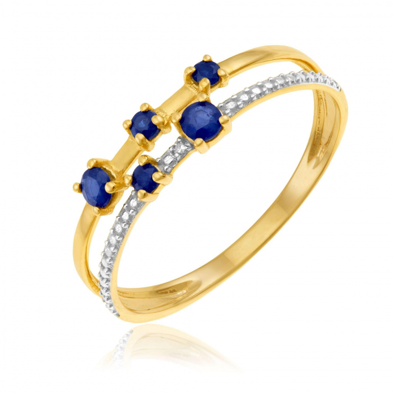 Bague en or jaune et rhodie saphirs et diamant Taille de doigt 54 1.26 g Le Manege a Bijoux