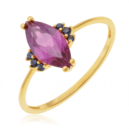 Bague en or jaune, rhodolite et saphirs