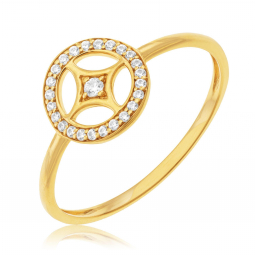 Bague en or jaune et oxydes de zirconium