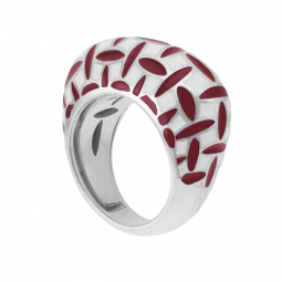 Bague ajustable en argent rhodié et laque 