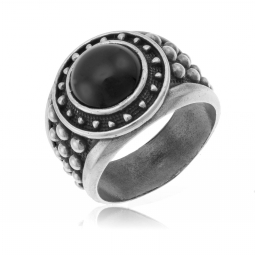 Bague en argent rhodié et agate noire