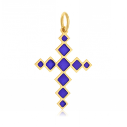 Pendentif croix en or jaune et laque 